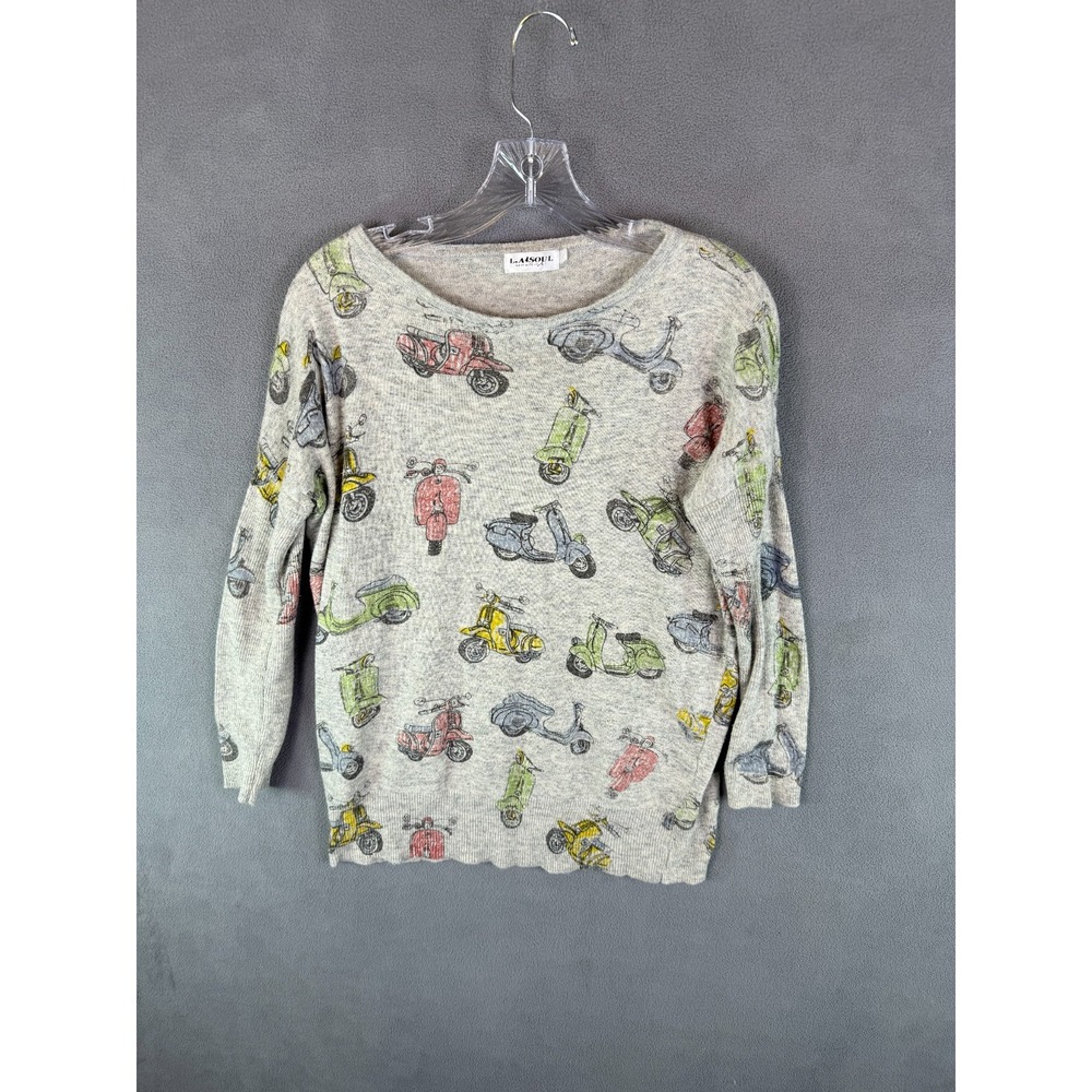 La Soul Motorcycle Print Women's Sweater Crew Neck Gray Size Medium? Sweatshirt